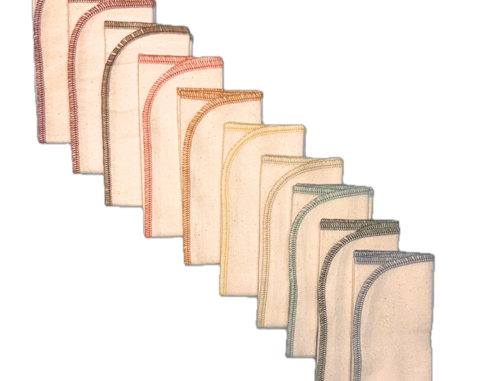 20 pack Flannel GOTS Certified Organic Cotton Paperless Towels.....Your Choice of Edging Color · Handmade in the USA!