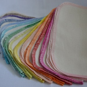 50 pack GOTS Certified Organic Cotton Cloth Wipes Little Wipes 8x8 1-Ply.....Your Choice of Edging Color image 4