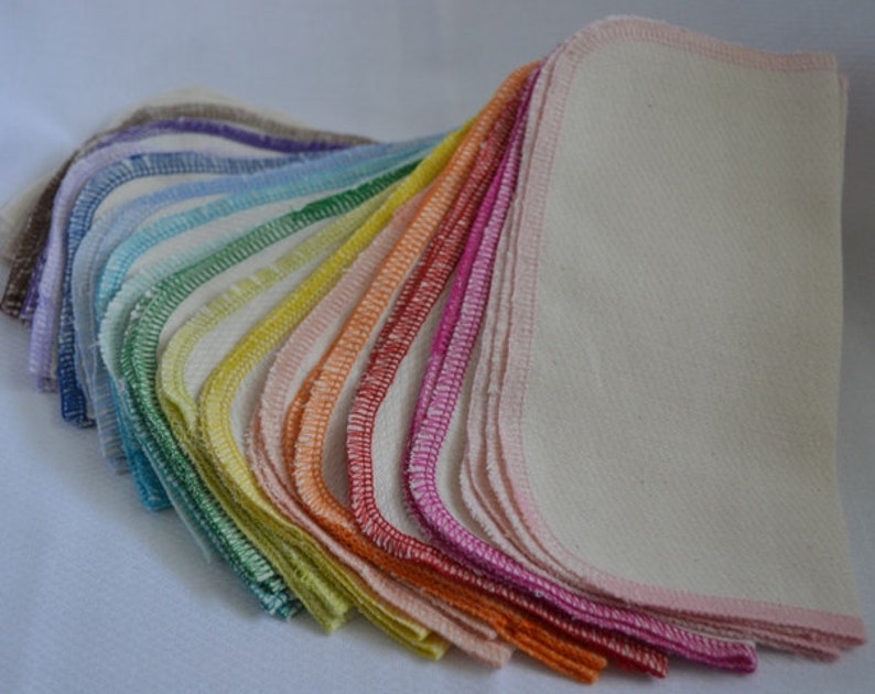 50 pack GOTS Certified Organic Cotton Cloth Wipes Little Wipes 8x8 1-Ply.....Your Choice of Edging Color image 4