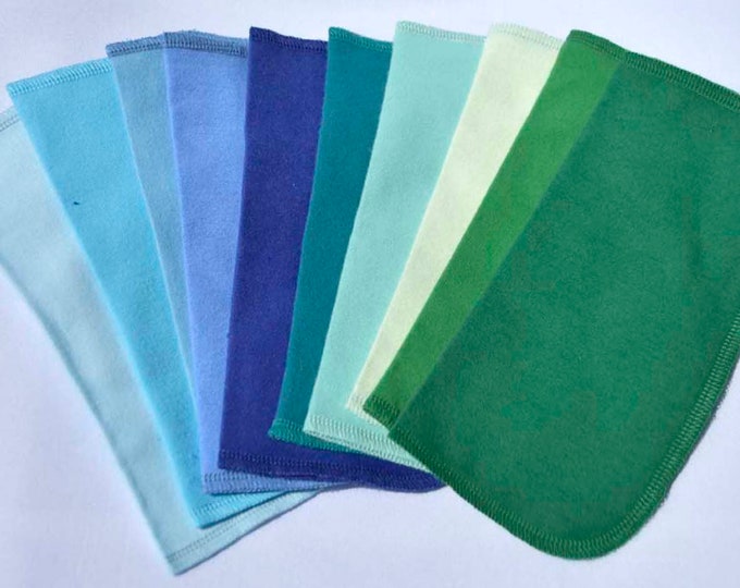 Full Blues and Greens Set of 10 2-Ply Solid Color Flannel Washable Napkins 8x8 inches - Little Wipes (R) Flannel