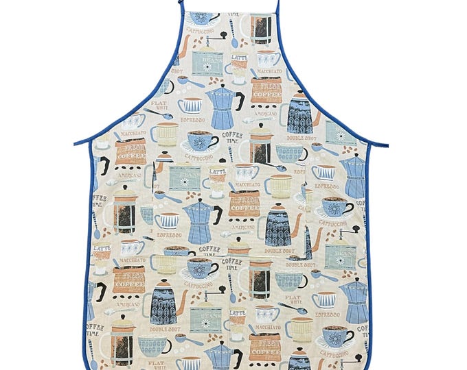 Coffee Set Apron, For Women, Straight Style, Made in USA, No Gap Apron, Gift for Her, Choose Size XS-XXXL, Adjustable, Front Pocket