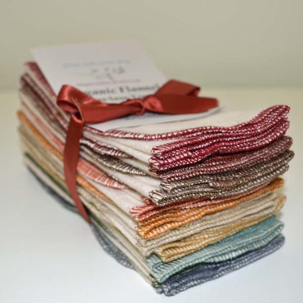 10 pack  GOTS Certified Organic Flannel Cotton Paperless Towels.....Your Choice of Edging Color
