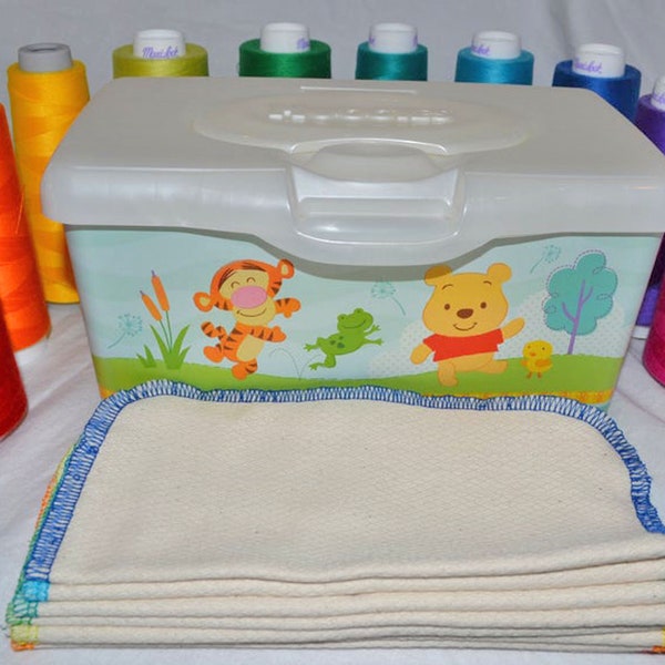 2 Ply Baby Wipes or Napkins Double Thick Unbleached Birdseye Cotton Little Wipes 8x8 inches.....Your Choice of Edging Color