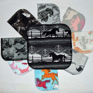 ¡¡¡LIQUIDACIÓN!!!!! Juego variado de caballos de franela de 2 capas... Toallitas pequeñas de 8 x 8, paquete de 5 · ¡Hechas a mano en EE. UU.!