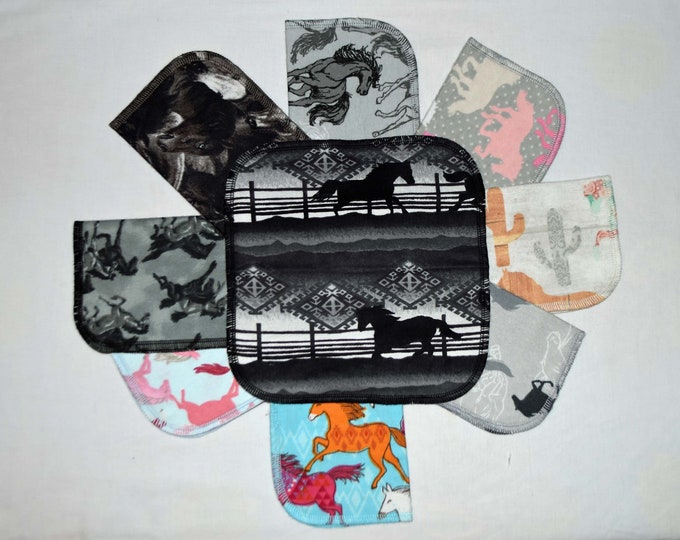 CLOSEOUT!!!!! Horses Variety Set Flannel 2 Ply... 8x8 Little Wipes 5 Pack · Handmade in the USA!