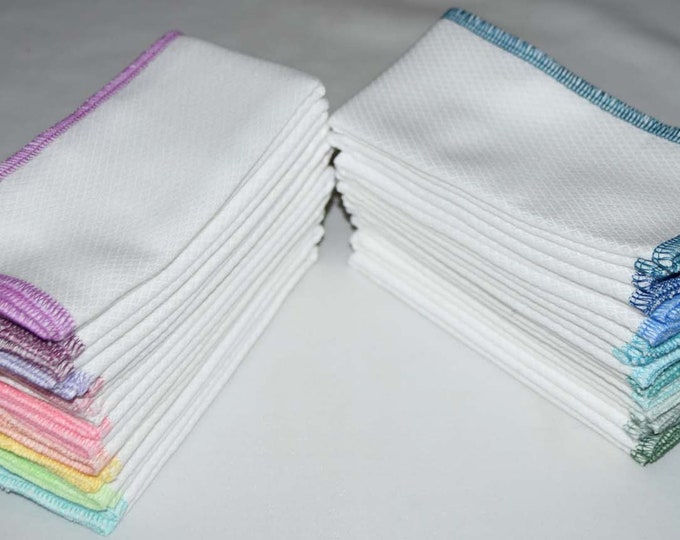 2 Ply White Cotton Birdseye Fabric-PaperLess Towels- Your choice of pack quantity