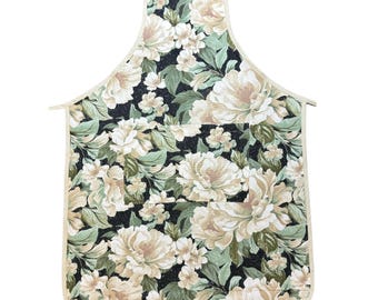 Flower Apron, For Women, Straight Style, Made in USA, No-Gap Apron, Gift for Her, Choose Size XS-XXXL, Adjustable, Front Pocket,