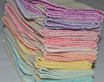 30 Pack 2 Ply GOTS Certified Organic Cotton Paperless Towels....Big Stack of 30 Birdseye Cotton 11x12 inches - Handmade in the USA!