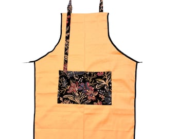 Yellow Apron, For Women, Straight Style, Made in USA, No-Gap Apron, Gift for Her, Choose Size XS-XXXL, Adjustable, Floral Front Pocket