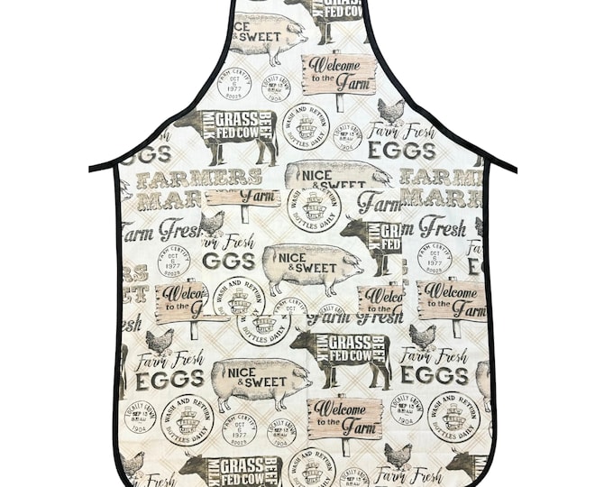 Farm Animals Apron, For Women, Straight Style, Made in USA, No-Gap Apron, Gift for Her, Choose Size XS-XXXL, Adjustable, Front Pocket