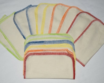 Organic Flannel Cotton 1 Ply Little Wipes 8x8 Inches Your choice of Color for the Edges and Quantity