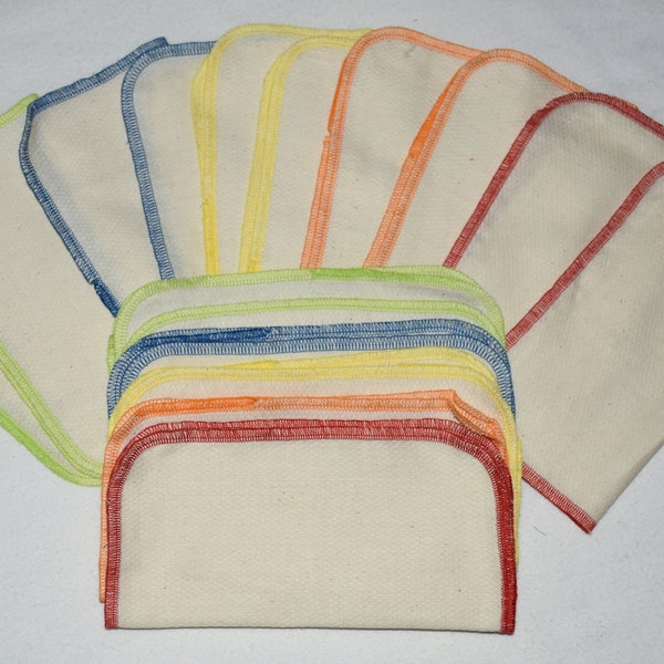 Organic Flannel Cotton 1 Ply Little Wipes 8x8 Inches Your choice of Color for the Edges and Quantity