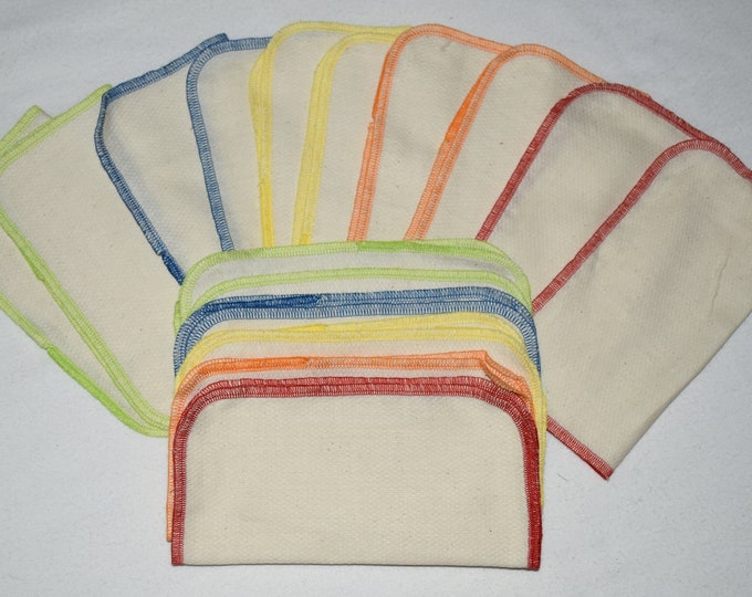 Organic Flannel Cotton 1 Ply Little Wipes 8x8 Inches Your choice of Color for the Edges and Quantity