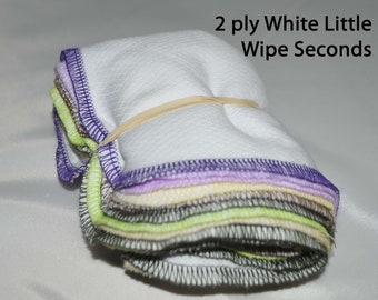 SECONDS.......2 Ply Little Wipes 8x8 size set of 10 in WHITE Cotton Birdseye Fabric