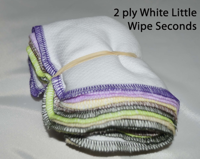 SECONDS.......2 Ply Little Wipes 8x8 size set of 10 in WHITE Cotton Birdseye Fabric