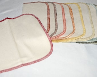 5 pack Flannel GOTS Certified Organic Cotton Little Wipes 8x8 2-Ply.....Your Choice of Edging Color · Handmade in the USA!