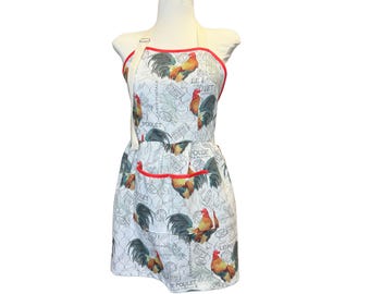 Rooster Fitted Apron, For Women, Straight Style, Made in USA, No-Gap Apron, Gift for Her, Choose Size XS-XXXL, Adjustable, Front Pocket,