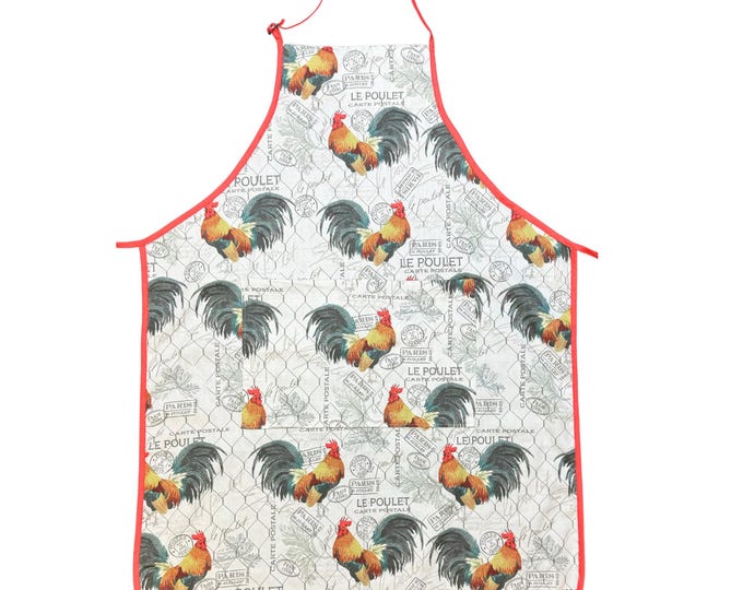Rooster Apron, For Women, Straight Style, Made in USA, No-Gap Apron, Gift for Her, Choose Size XS-XXXL, Adjustable, Front Pocket,