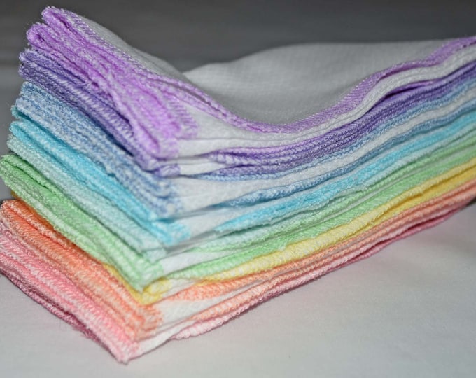 Paperless Towels Set of 10 in White Cotton Birdseye Fabric with Your Choice of Edging Color · Handmade in the USA!