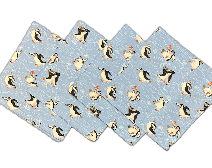Winter Penguins Christmas Holiday Napkins - Set of 2 or 6 - Perfect for hosting, decorating, and making your home festive