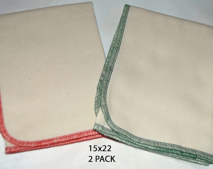 2 PLY, 15x22 PACK OF 2-Organic Cotton Birdseye Large Towels-Sewn with polyester thread....Your Choice of Edging Color