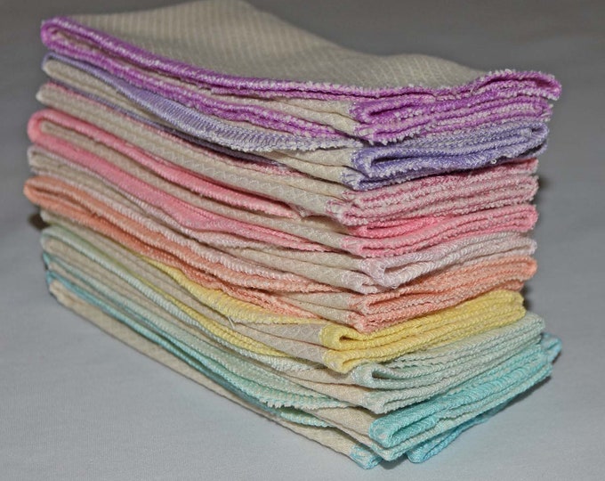 2 Ply Organic Cotton Paperless Towels - 14x14 inches - Unpaper Towels - Organic Birdseye Cotton -  Set of 10 - Your Choice of Edging Color