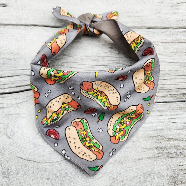 Hotdog Dog Bandana: Reversible Cotton Tie Bandana, food themed