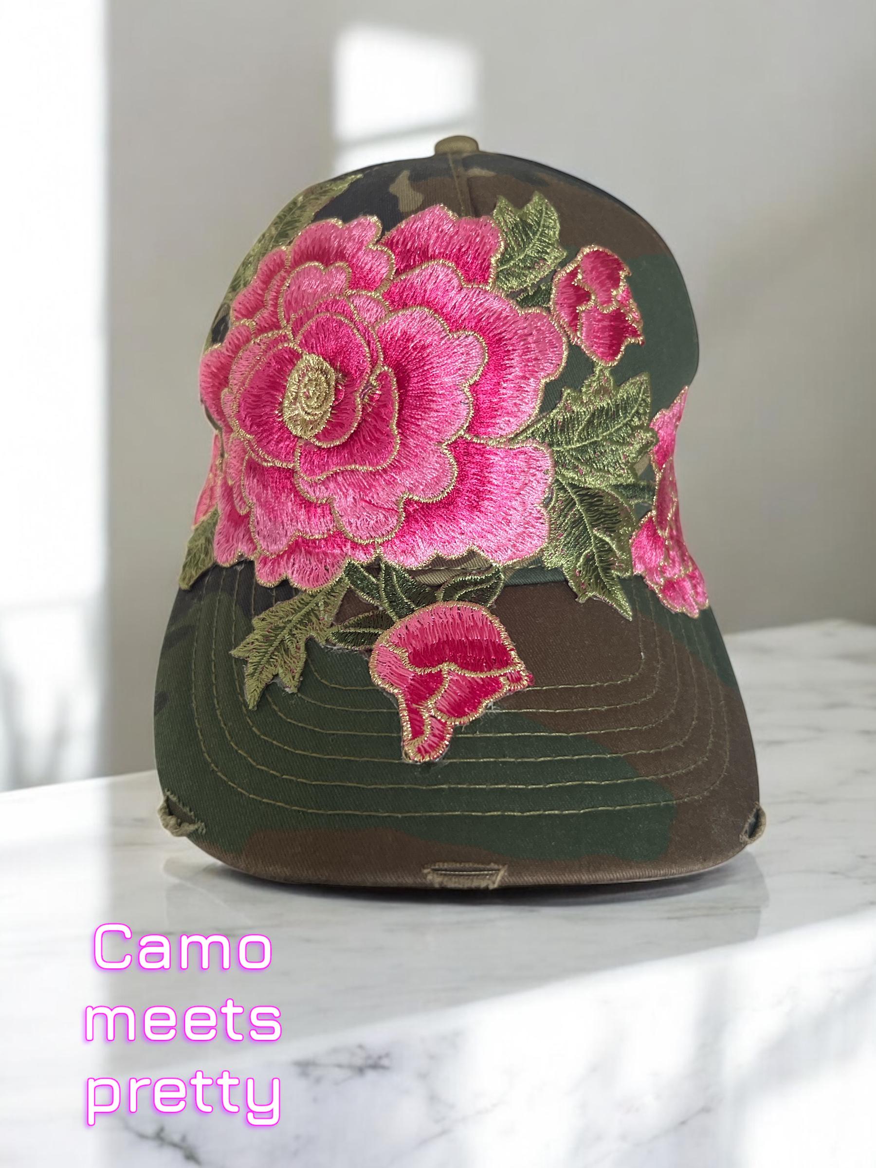 Camouflage and Pink Embellished Trucker Hat Pink Lace Bow Two Toned Camo Trucker – Southern Bliss Company main image 3