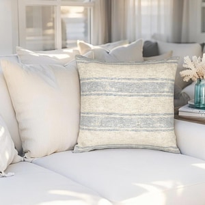 Coastal Stripe Woven Pillow: Beach House Nautical Cushion