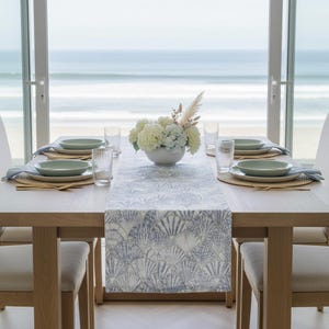 Navy Seashell Table Runner | Coastal Dining, Beach House Decor