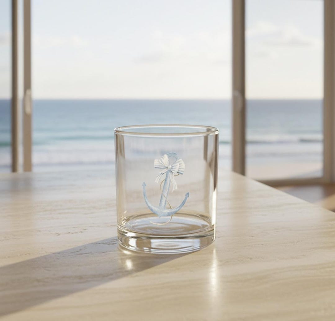 Nautical Anchor Rocks Glass: 10oz Tempered Glass Drinkware - Etsy