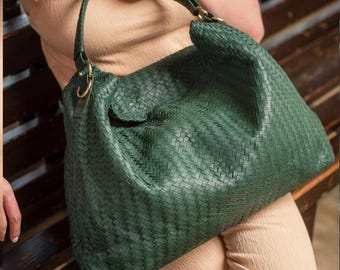 Bolso tote de cuero trenzado personalizado hecho a mano: bolso bohemio grande tejido, regalo para Navidad