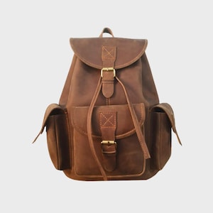 Mochila de cuero vintage hecha a mano, bolso de mano y mochila de cuero, mochila de cuero con cordón, cuero de grano completo, mochila única y elegante