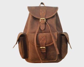 Handgjord läderryggsäck: Vintage fullnarvsryggsäck, 13" laptop