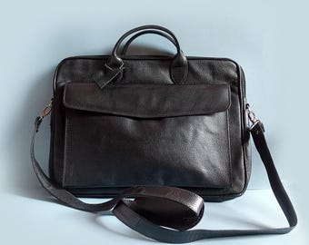 Handmade Buffalo Leather Messenger Bag: Vintage Crossbody Laptop Briefcase
