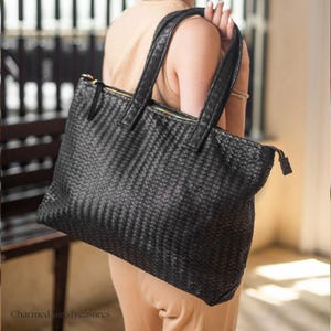 Handwoven Leather Tote Bag: French Style Everyday Purse