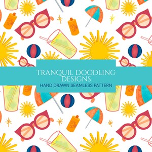 Summer Fun Hand Drawn Pattern | Digital Download, Transparent Background, Printable Scrapbook Paper, Printable Wrapping Paper, POD Patterns