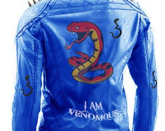 Chaqueta de cuero azul Punk Danger para hombre con serpiente
