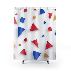 Geometric Shapes Shower Curtain, Modern Bathroom Decor, Abstract Design Bathroom Accessory, Unique Home Decor, Contemporary Bath Curtain