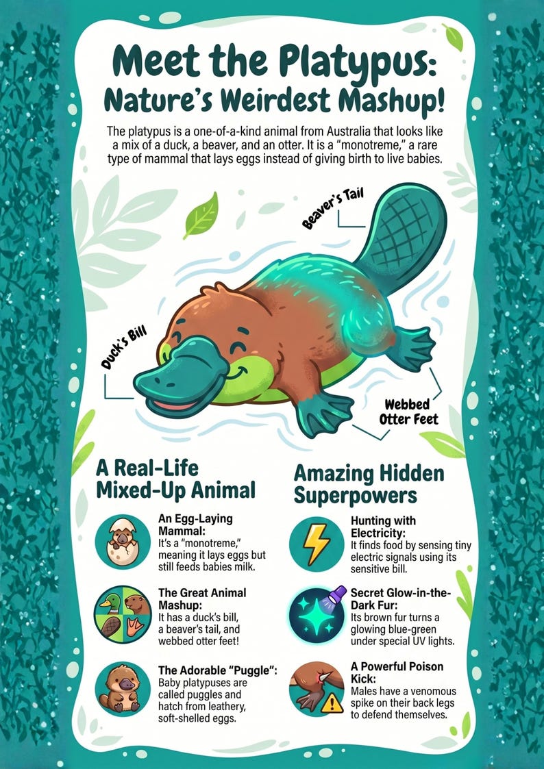 Platypus Facts for Kids – Printable Science Poster Infographic ...