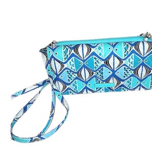 Vera Bradley &quot;Go Fish&quot; RFID wallet 3 in 1 crossbody bag, Vera Bradley Blue All In One Wallet Bag, Vera Bradley Crossbody Wallet Clutch
