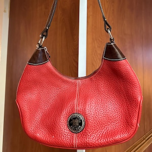 Dooney & Bourke Genuine Red Pebbled Leather Satchel Hobo Bag
