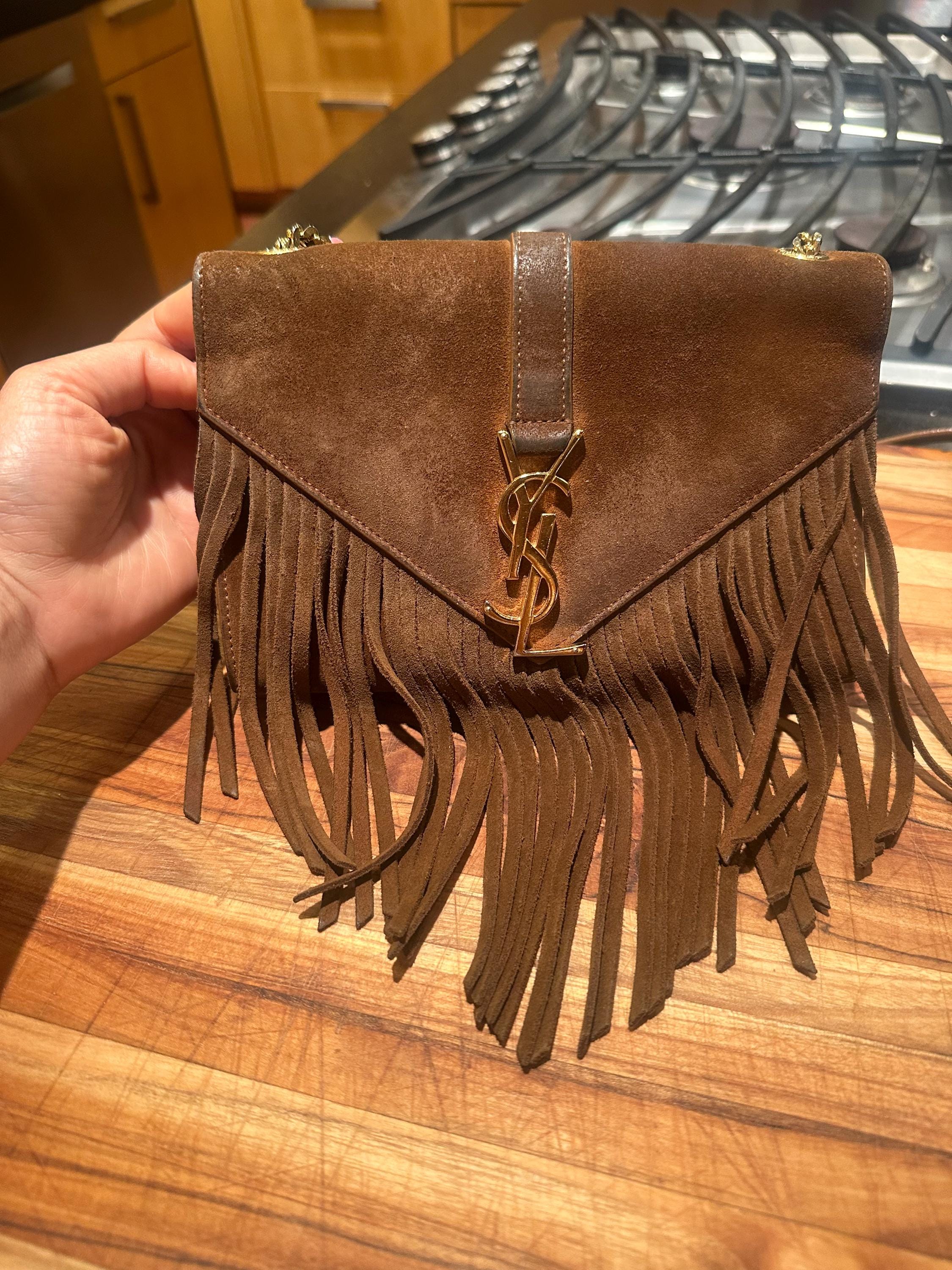 バッグ Yves Saint Laurent suede fringe bag y2k Yves Saint Laurent Black Chevron Quilted Suede Fringe