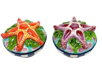 Salière Et Poivrière Céramique étoile De Mer - 4,5x4,8 Cm - Couleur Orange - Cadeau Mariage, Déco