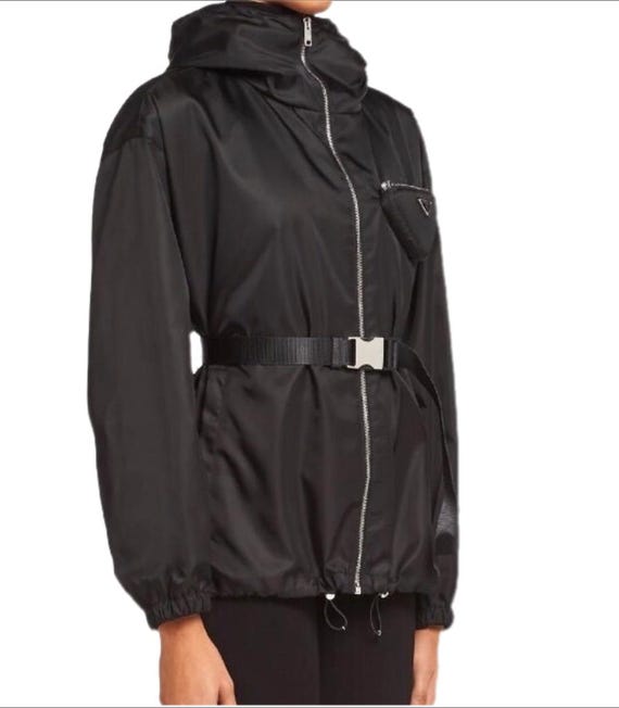 Prada Black Hooded Nylon Triangle Pouch Jacket Size 38 - Etsy Israel