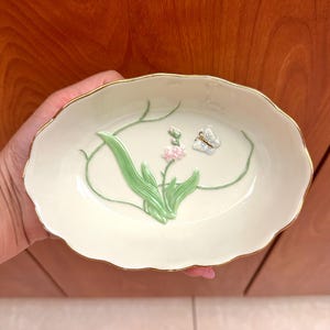 Lenox Hand Painted Embossed Butterfly Flower Garden Scalloped Bowl With 24K Gold Trim