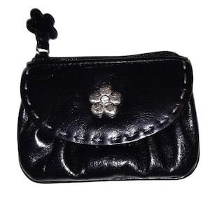 Porte-monnaie en cuir noir Brighton, rare petit porte-monnaie zippé en cuir Brighton