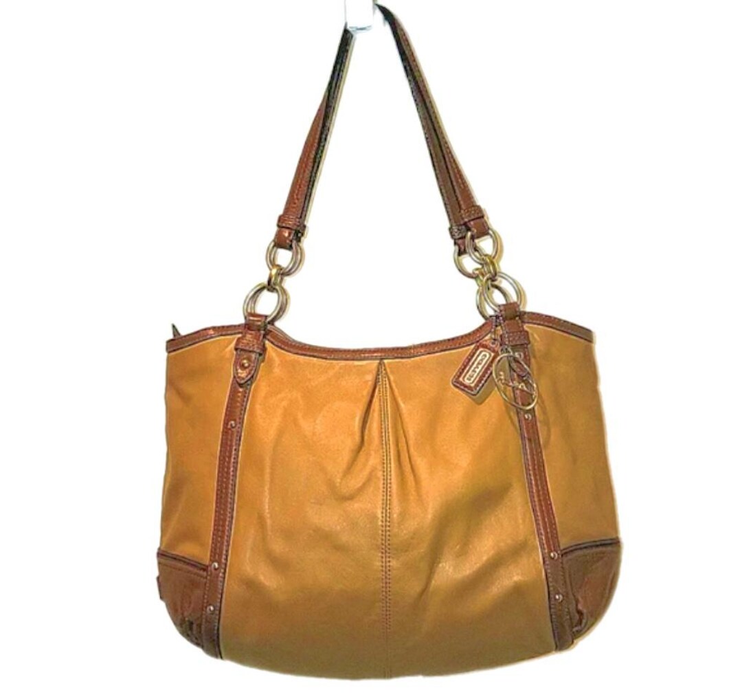 COACH Alexandra Chain Brown & Camel Leather Large Tote Handbag