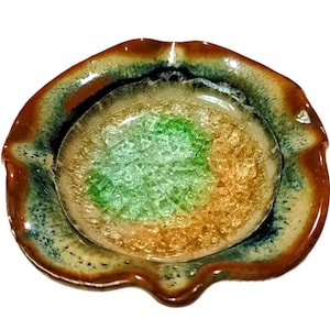 Art Pottery Round Crackle Infused Glass Ashtray Trinket Dish