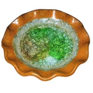 Art Pottery Round Crackle Infused Glass Ashtray Trinket Dish